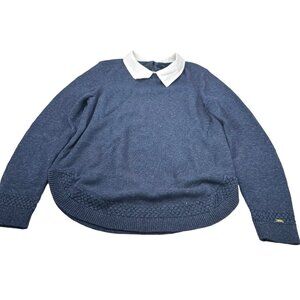 Tommy Hilfiger Women's Size Medium Sweater Shirt Knit Blue White Collar Preowned
